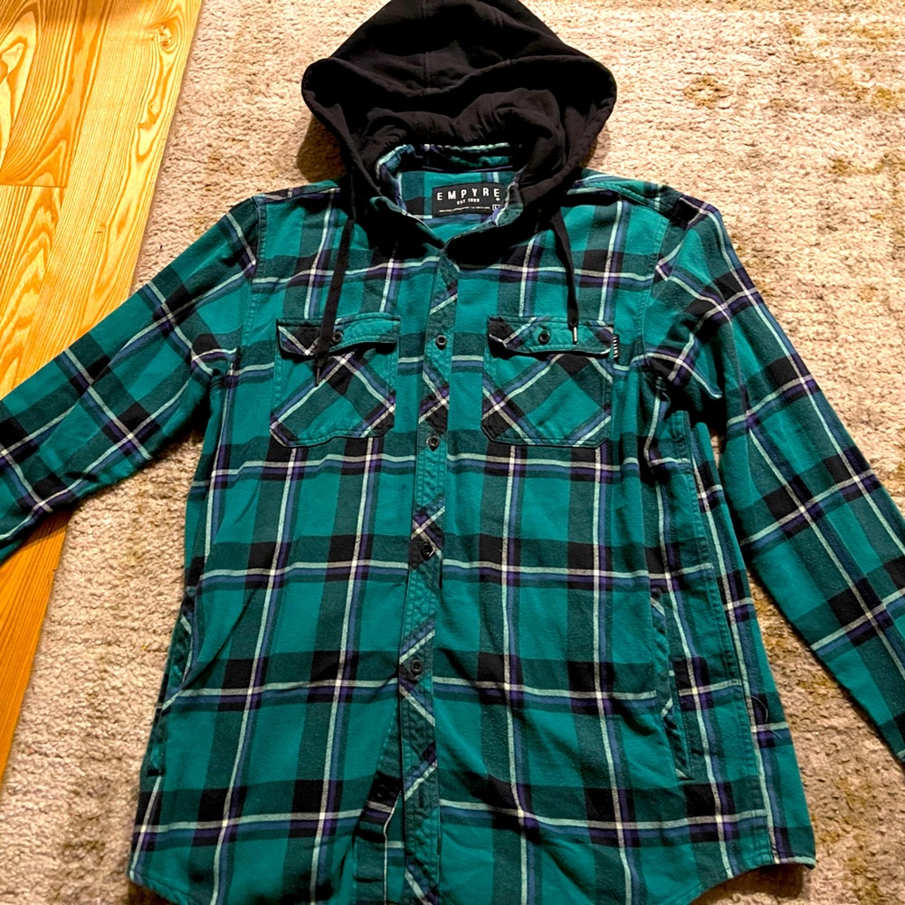 Oversized flannel with hood good condition